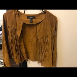 Suede Fringe Moto Jacket by Forever 21